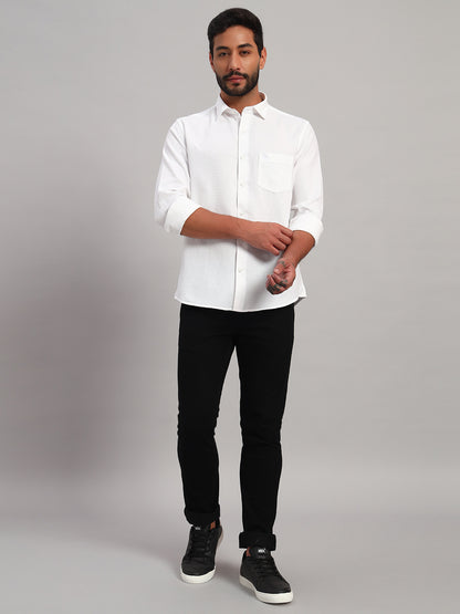 Casual Shirt for Men | Breathable & Soft with Color Fastness Regular Fit Spread Collar Neck Cotton Fabric Self Design Pattern