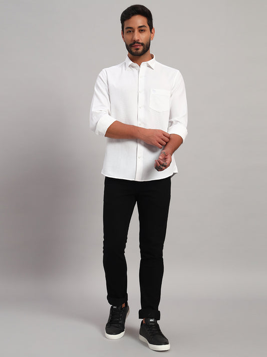 Casual Shirt for Men | Breathable & Soft with Color Fastness Regular Fit Spread Collar Neck Cotton Fabric Self Design Pattern
