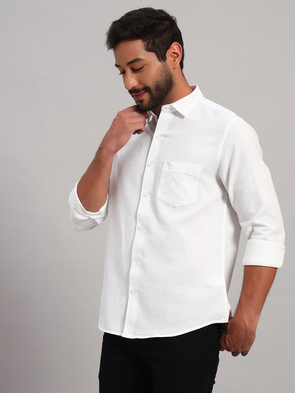 Casual Shirt for Men | Breathable & Soft with Color Fastness Regular Fit Spread Collar Neck Cotton Fabric Self Design Pattern