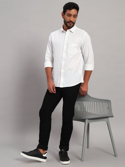 Casual Shirt for Men | Breathable & Soft with Color Fastness Regular Fit Spread Collar Neck Cotton Fabric Self Design Pattern