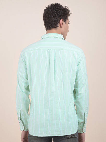 Men's Green Striped Slim Fit Full Sleeve Casual Shirt