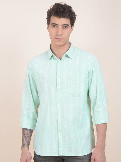 Men's Green Striped Slim Fit Full Sleeve Casual Shirt