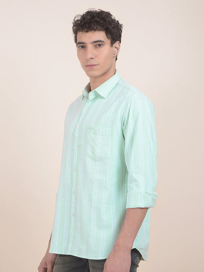 Men's Green Striped Slim Fit Full Sleeve Casual Shirt
