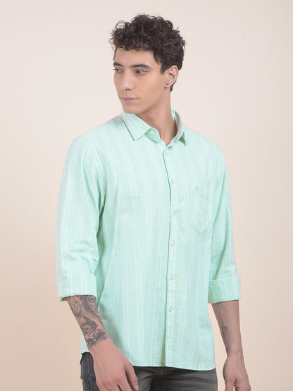 Men's Green Striped Slim Fit Full Sleeve Casual Shirt