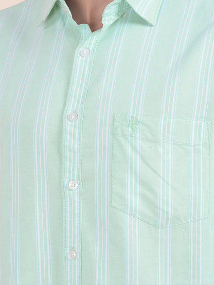 Men's Green Striped Slim Fit Full Sleeve Casual Shirt