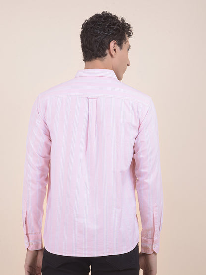 Men's Pink Striped Slim Fit Full Sleeve Casual Shirt