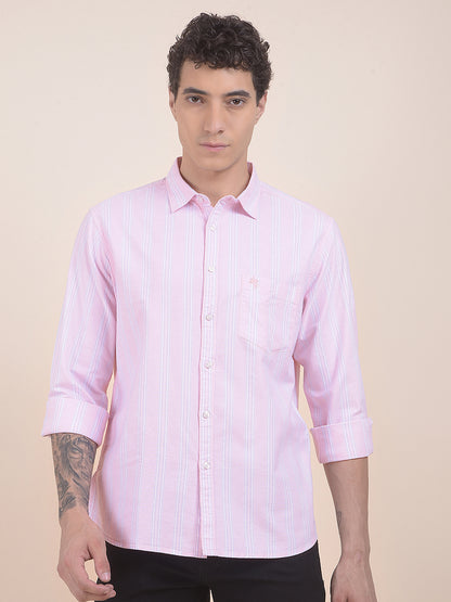 Men's Pink Striped Slim Fit Full Sleeve Casual Shirt