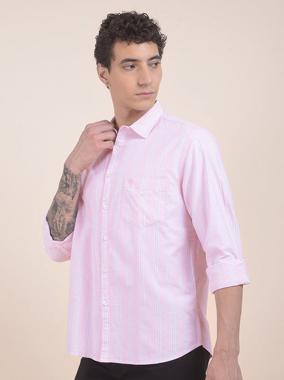 Men's Pink Striped Slim Fit Full Sleeve Casual Shirt