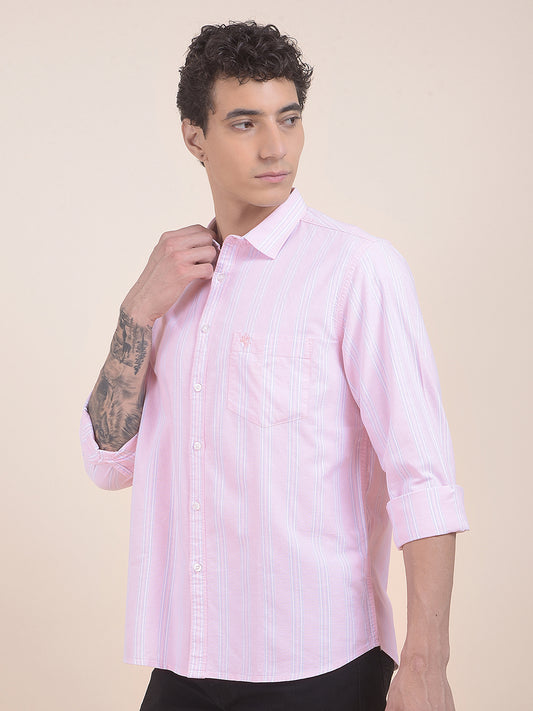 Men's Pink Striped Slim Fit Full Sleeve Casual Shirt