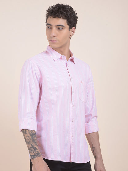 Men's Pink Striped Slim Fit Full Sleeve Casual Shirt