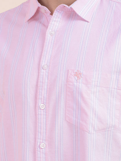 Men's Pink Striped Slim Fit Full Sleeve Casual Shirt