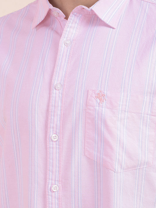 Men's Pink Striped Slim Fit Full Sleeve Casual Shirt