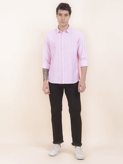 Men's Pink Striped Slim Fit Full Sleeve Casual Shirt