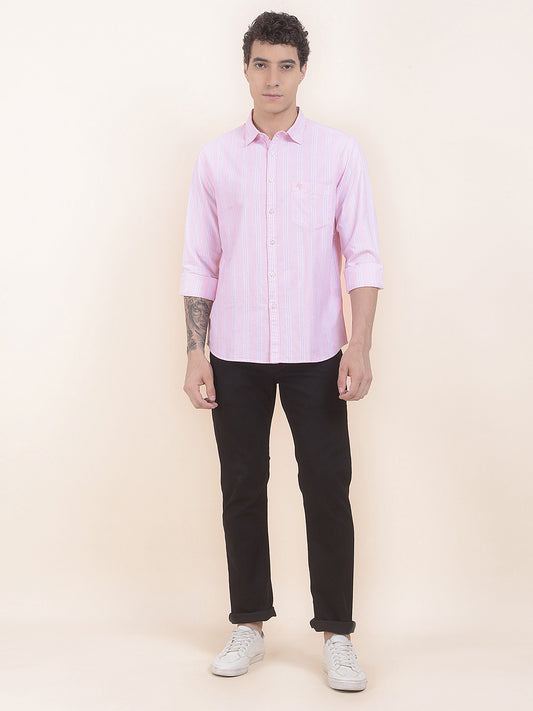 Men's Pink Striped Slim Fit Full Sleeve Casual Shirt