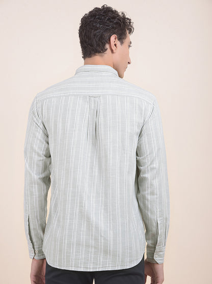 Men's Grey Striped Slim Fit Full Sleeve Casual Shirt