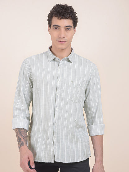 Men's Grey Striped Slim Fit Full Sleeve Casual Shirt