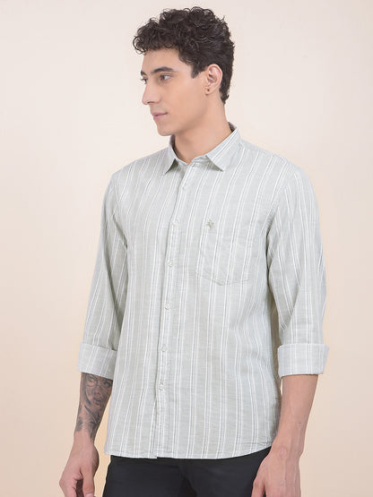 Men's Grey Striped Slim Fit Full Sleeve Casual Shirt