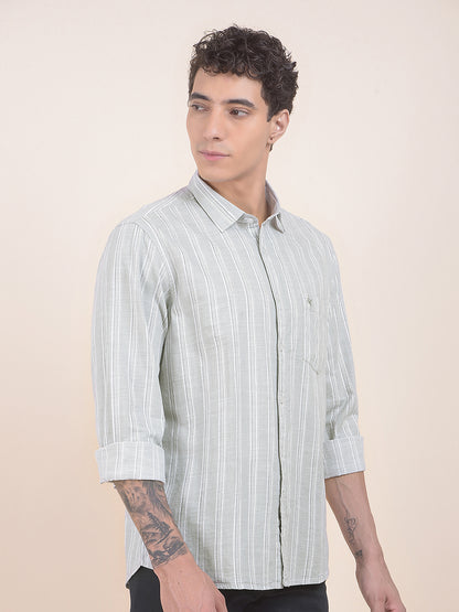 Men's Grey Striped Slim Fit Full Sleeve Casual Shirt