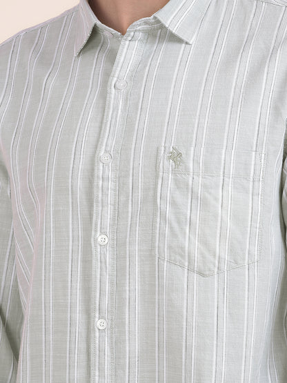Men's Grey Striped Slim Fit Full Sleeve Casual Shirt