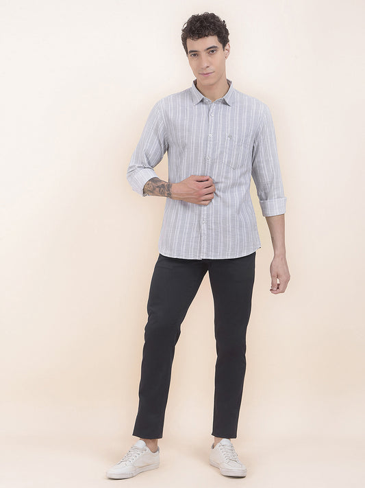 Men's Grey Striped Slim Fit Full Sleeve Casual Shirt