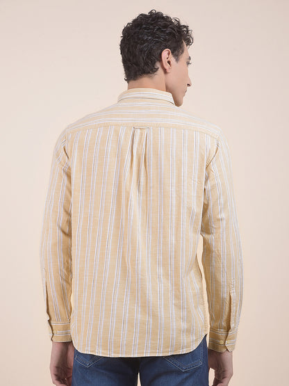 Men's Yellow Striped Slim Fit Full Sleeve Casual Shirt
