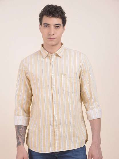 Men's Yellow Striped Slim Fit Full Sleeve Casual Shirt