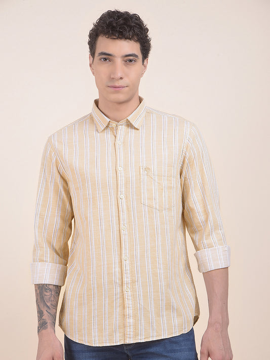 Men's Yellow Striped Slim Fit Full Sleeve Casual Shirt