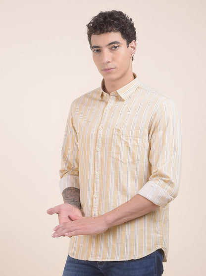 Men's Yellow Striped Slim Fit Full Sleeve Casual Shirt