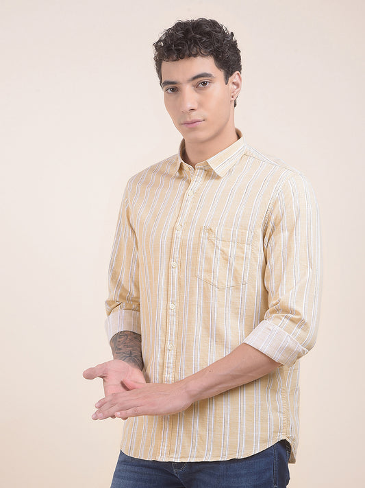 Men's Yellow Striped Slim Fit Full Sleeve Casual Shirt