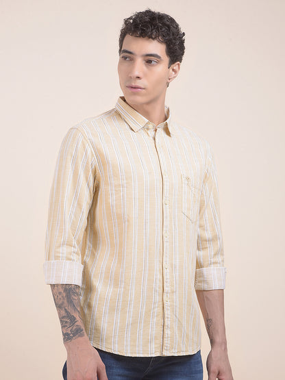Men's Yellow Striped Slim Fit Full Sleeve Casual Shirt