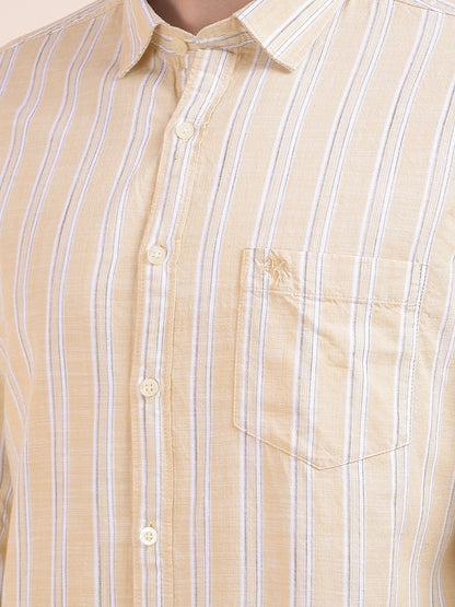 Men's Yellow Striped Slim Fit Full Sleeve Casual Shirt