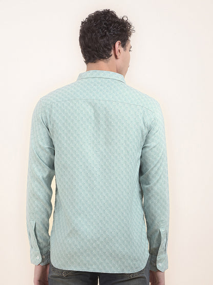 Men's Green Printed Slim Fit Full Sleeve Casual Shirt
