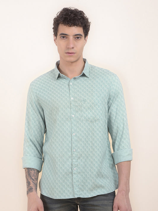 Men's Green Printed Slim Fit Full Sleeve Casual Shirt