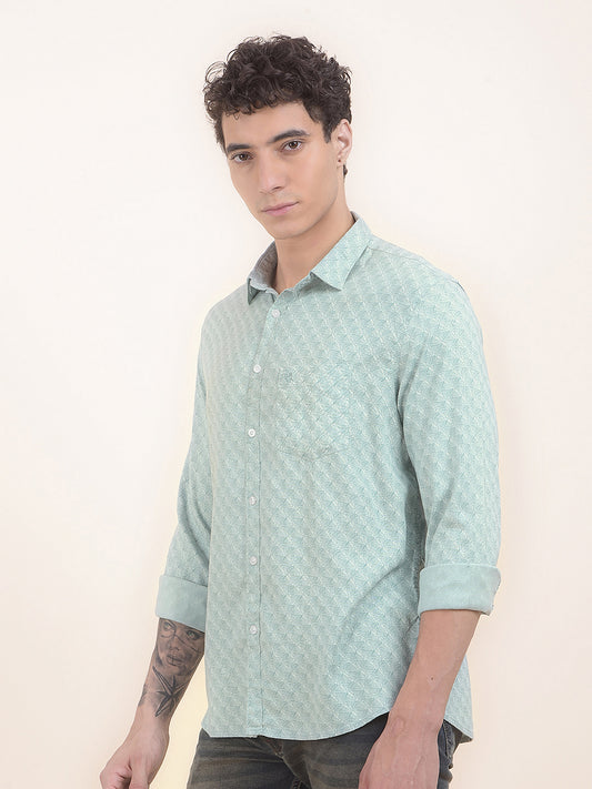 Men's Green Printed Slim Fit Full Sleeve Casual Shirt