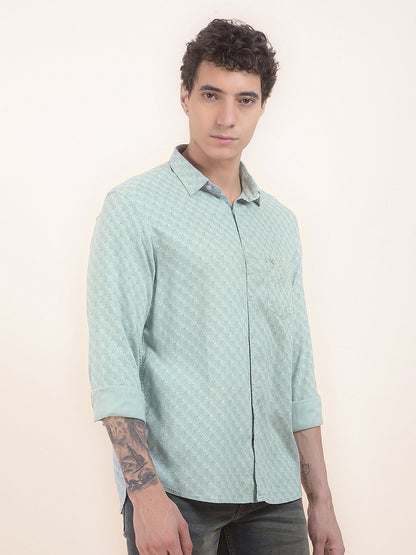 Men's Green Printed Slim Fit Full Sleeve Casual Shirt