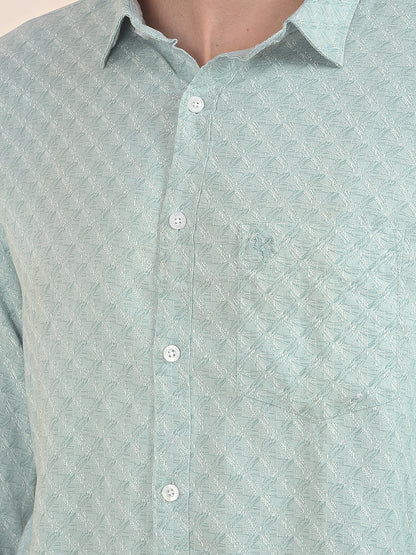 Men's Green Printed Slim Fit Full Sleeve Casual Shirt