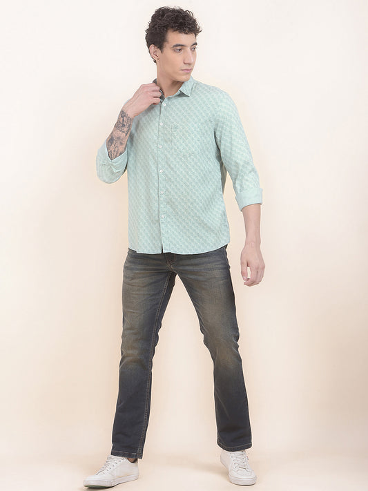 Men's Green Printed Slim Fit Full Sleeve Casual Shirt