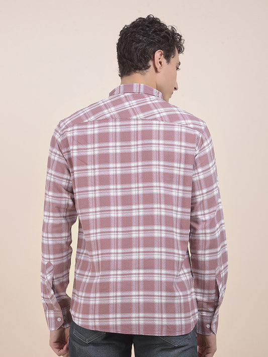 Men's Mauve Checkered Slim Fit Full Sleeve Casual Shirt