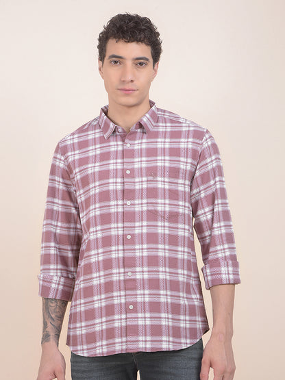 Men's Mauve Checkered Slim Fit Full Sleeve Casual Shirt