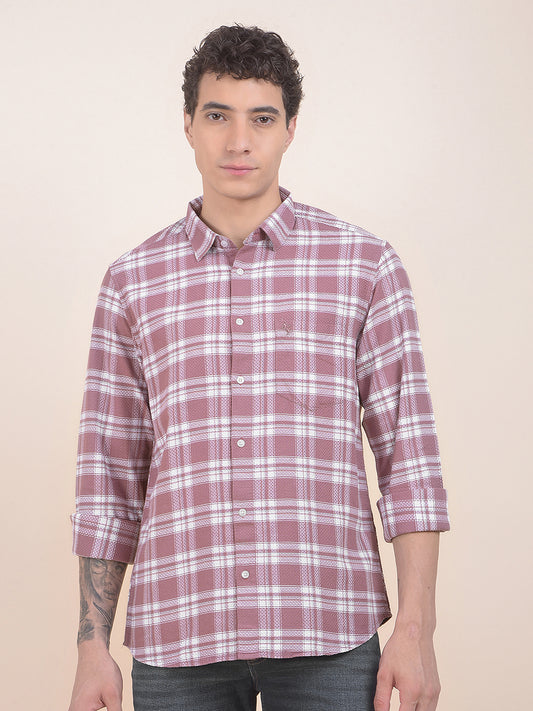 Men's Mauve Checkered Slim Fit Full Sleeve Casual Shirt