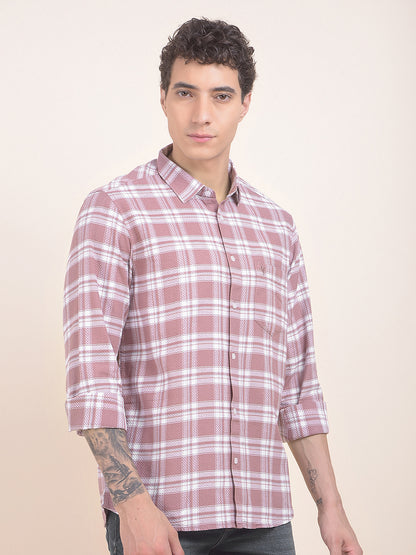 Men's Mauve Checkered Slim Fit Full Sleeve Casual Shirt