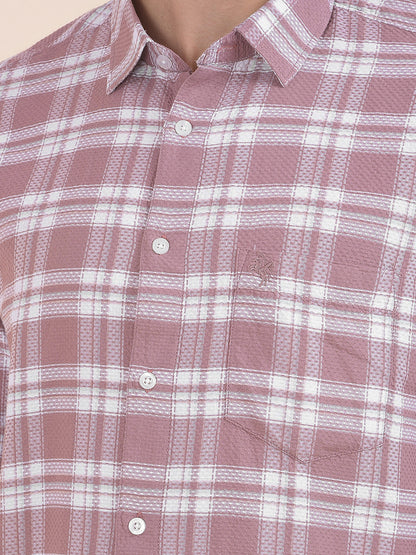 Men's Mauve Checkered Slim Fit Full Sleeve Casual Shirt