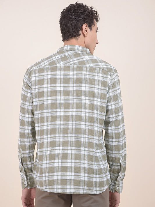 Men's Olive Checkered Slim Fit Full Sleeve Casual Shirt