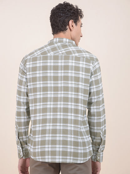 Men's Olive Checkered Slim Fit Full Sleeve Casual Shirt
