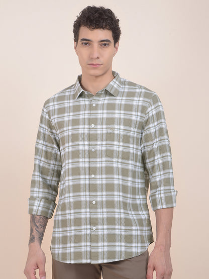 Men's Olive Checkered Slim Fit Full Sleeve Casual Shirt