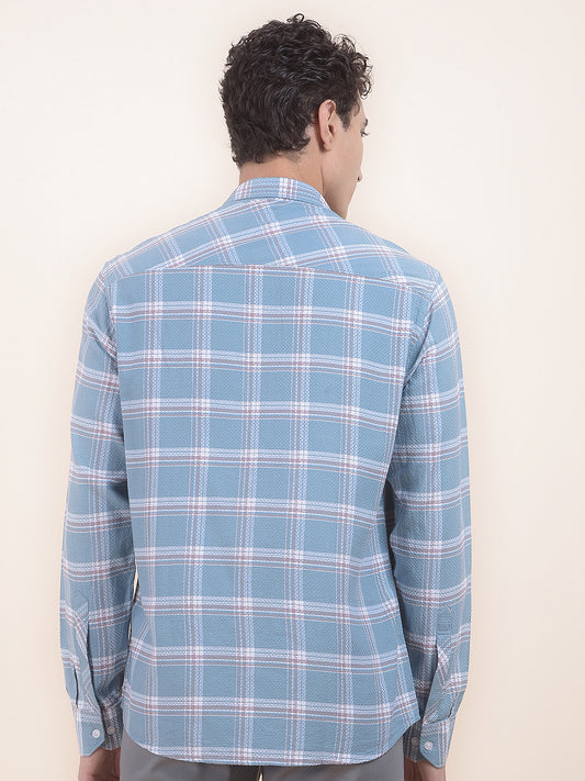 Men's Teal Checkered Slim Fit Full Sleeve Casual Shirt