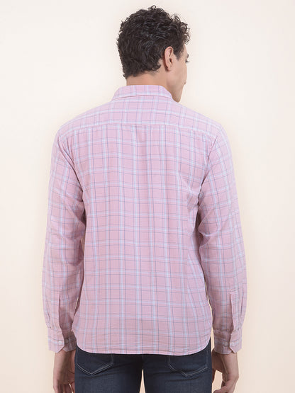 Men's Pink Checkered Slim Fit Full Sleeve Casual Shirt