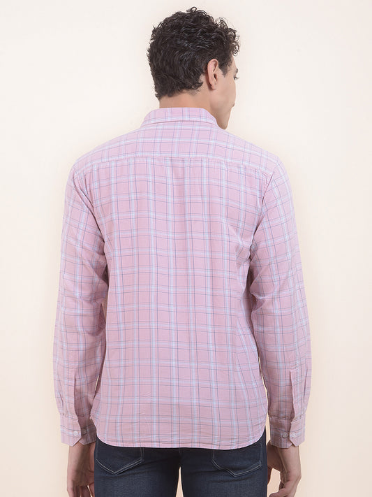 Men's Pink Checkered Slim Fit Full Sleeve Casual Shirt