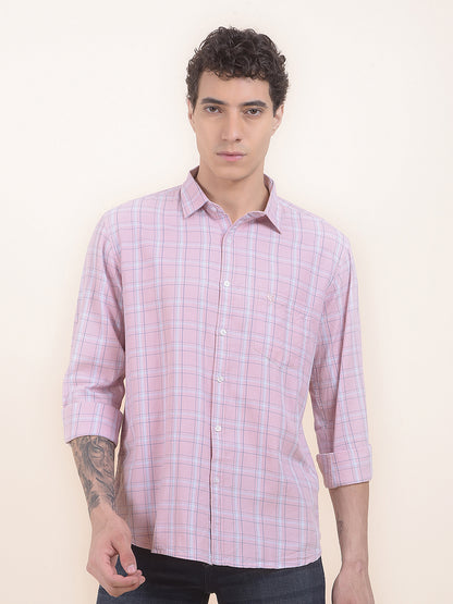 Men's Pink Checkered Slim Fit Full Sleeve Casual Shirt