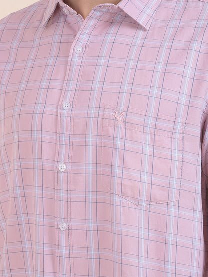 Men's Pink Checkered Slim Fit Full Sleeve Casual Shirt